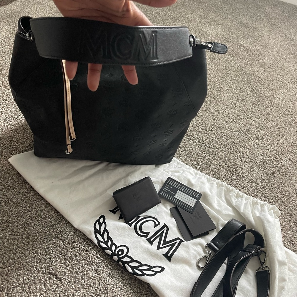 MCM Klara Medium Monogrammed Leather Hobo Bag